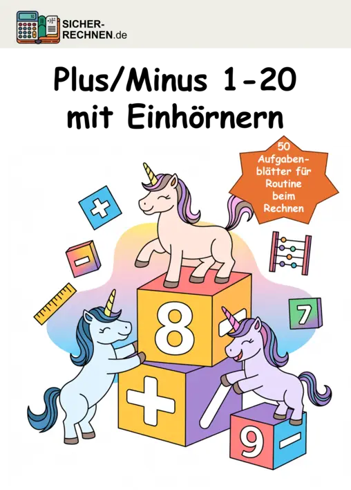 Buchcover Plus/Minus bis 20 mit Einhörnern
