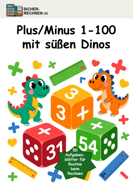 Buchcover Plus/Minus bis 100 mit süßen Dinos