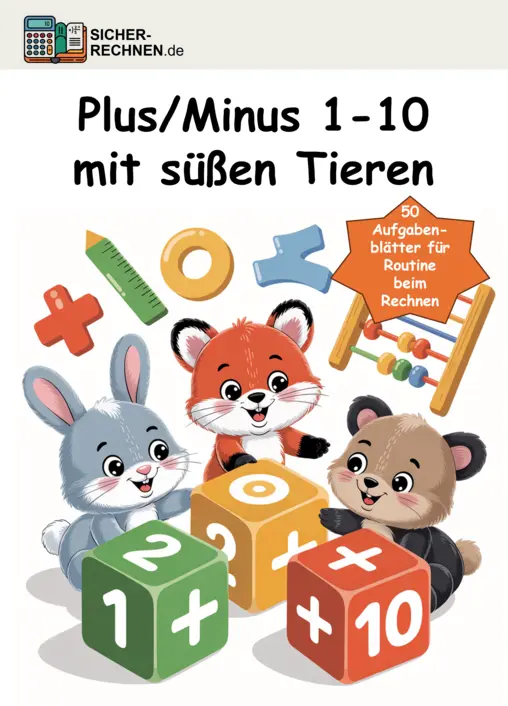 Buchcover Plus/Minus bis 10 mit süßen Tiere
